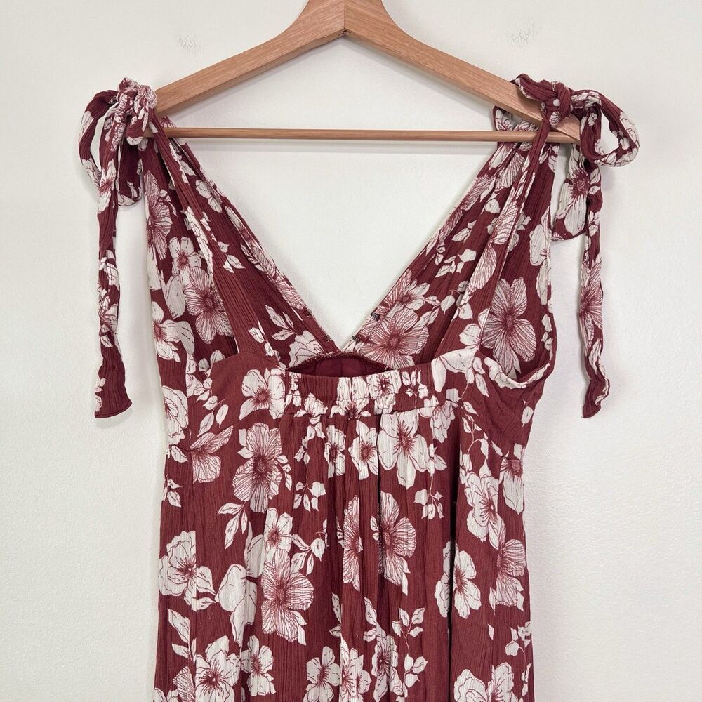 Abercrombie & Fitch Floral Maxi Tie Strap Dress Size M Brown Open Back Tiered - Picture 7 of 9